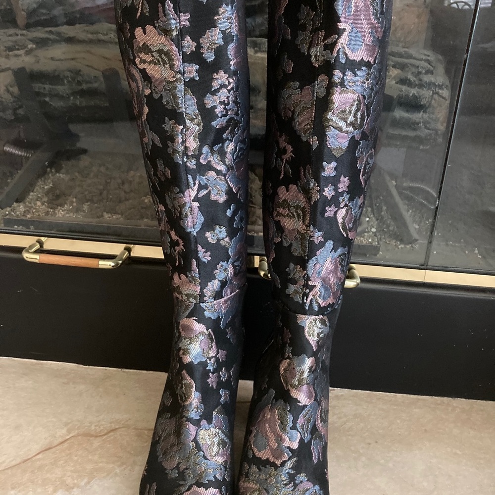 Kenneth Cole knee-high floral embroidered boots